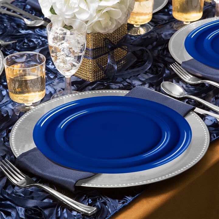 Solid Blue Flat Round Plastic Wedding Value Set (30 Sets)