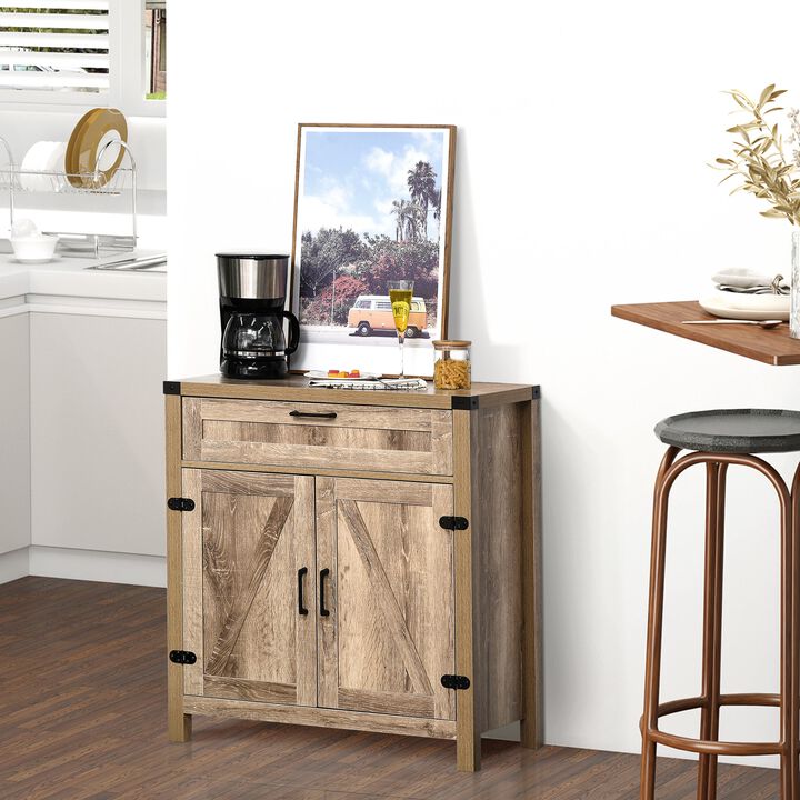 Farmhouse Sideboard, Wooden Accent Buffet Cabinet with Drawer and Adjustable Shelf for Kitchen, Oak