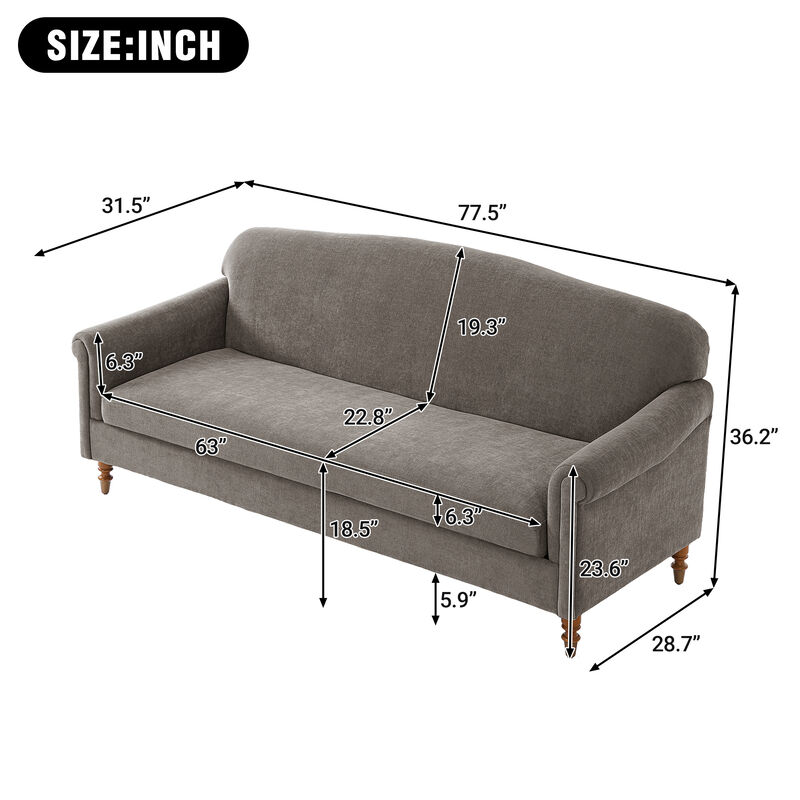 Merax Elegant Rolled Arm 2-Seater Chenille Loveseat with Turned Rubberwood Legs image number 3