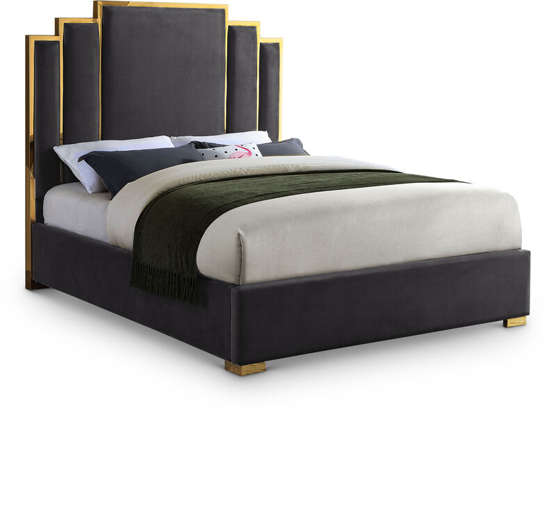 Meridian Furniture Hugo Grey Velvet King Bed