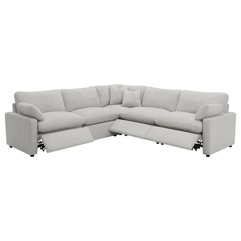 Biny 5pc L Shape Modular Sectional Sofa, Light Gray, Power Reclining - Benzara