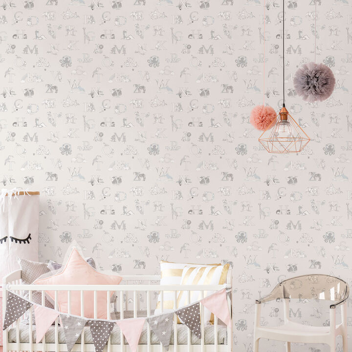 Just 4 Kids 2 Alphabet Silver Grey Wallpaper G56536