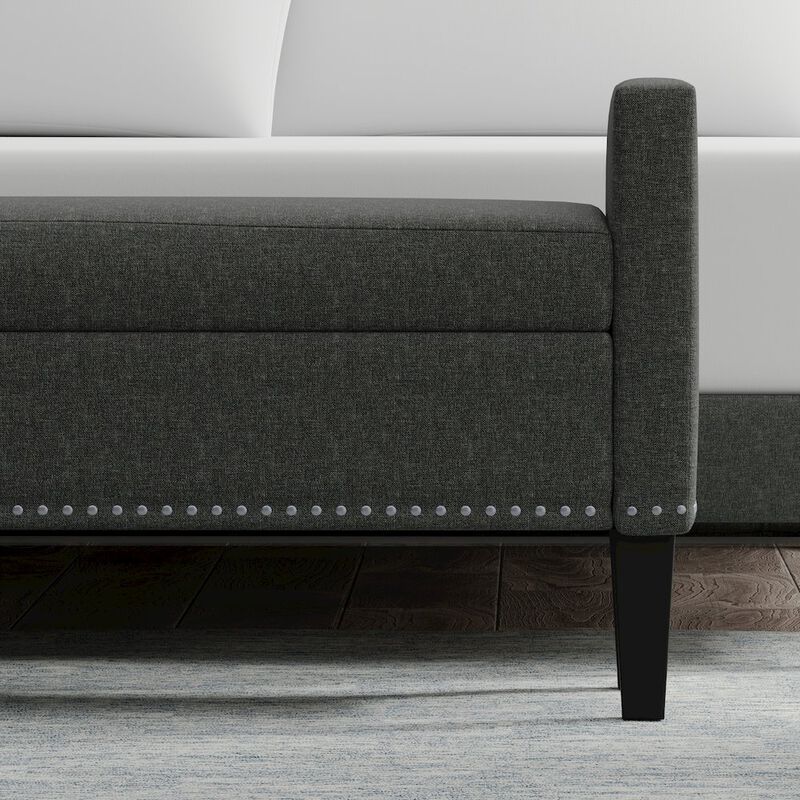 Rize Home 46 Storage Bench with Arms + Nailhead Trim - Dark Gray image number 3