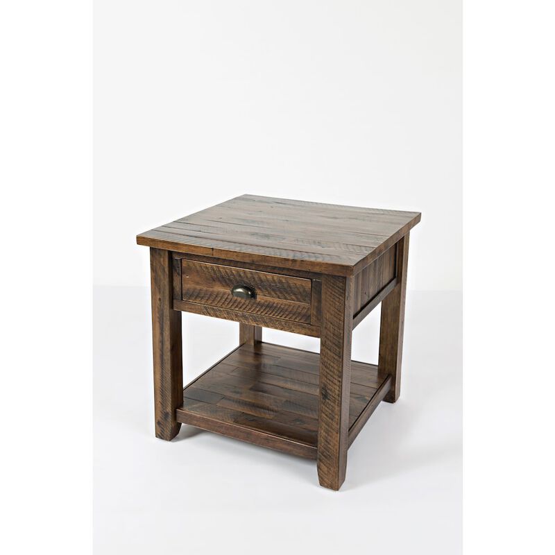 Jofran Artisan's Craft Rustic Farmhouse Distressed Solid Wood End Table