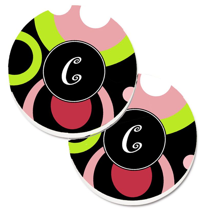 Caroline's Treasures Letter C Monogram - Retro In black Set of 2 Cup Holder Car Coasters AM1002-CCARC, 2.56, Multicolor