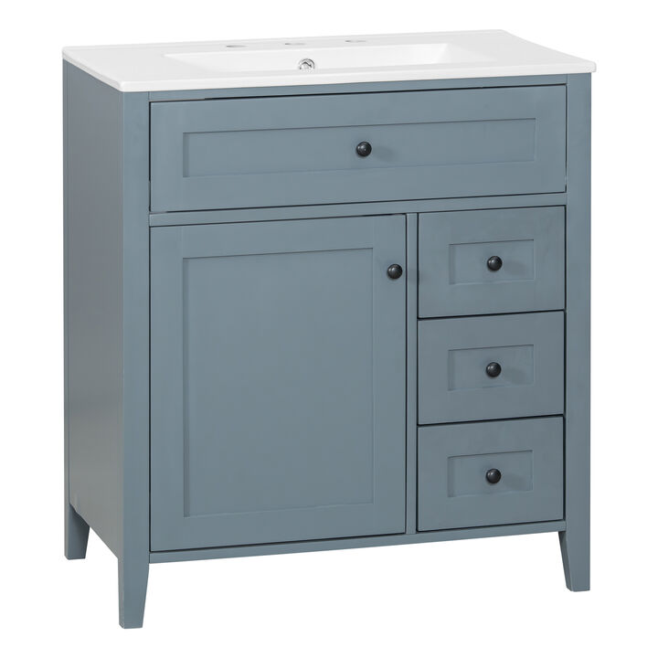 Merax Bathroom Storage Vanity with Left Adjustable Shelving Cabinet & 3 Right Smooth-Glide Drawers