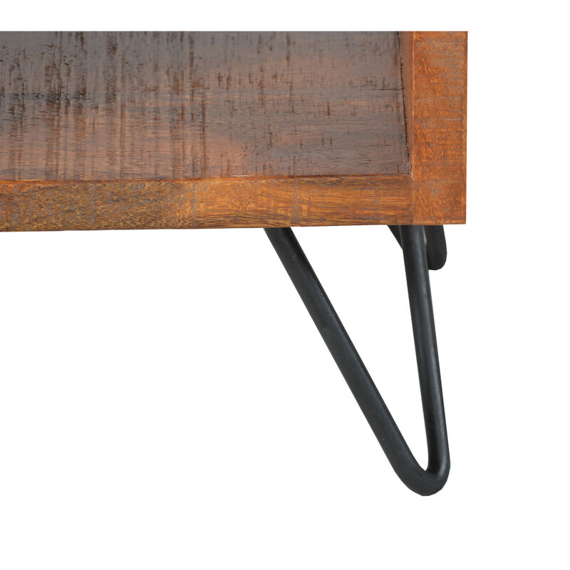 22 Inch Textured Cube Shape Wooden Nightstand with Angular Legs, Brown and Black image number 3