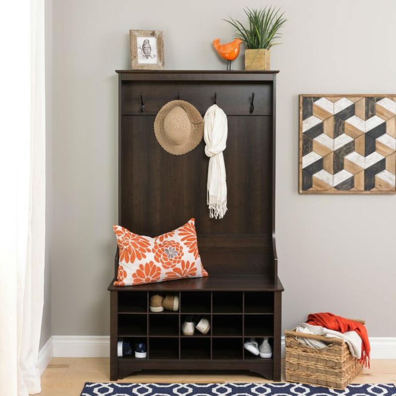 Hivvago Dark Brown Entryway Hall Tree Shoe Cubbie Coat Rack