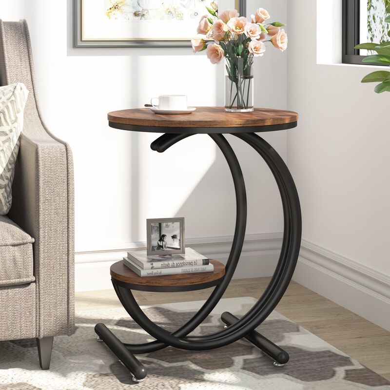 Small Accent End Table with C-Shaped Frame, 2-Tier Side Table image number 1
