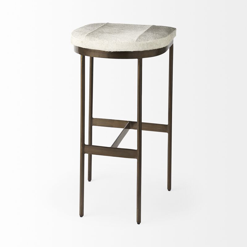 HomeRoots 35" Gray And Gold Leather And Hair on Hide Leather And Metal Backless Counter Height Bar Chair image number 3