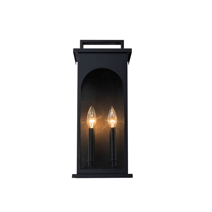 2-Light H19&rdquo; Outdoor Wall Lantern Large Black Exterior Wall Light with Clear Tempered Glass and Dusk to Dawn Sensor for Front Door, Garage & Entryway