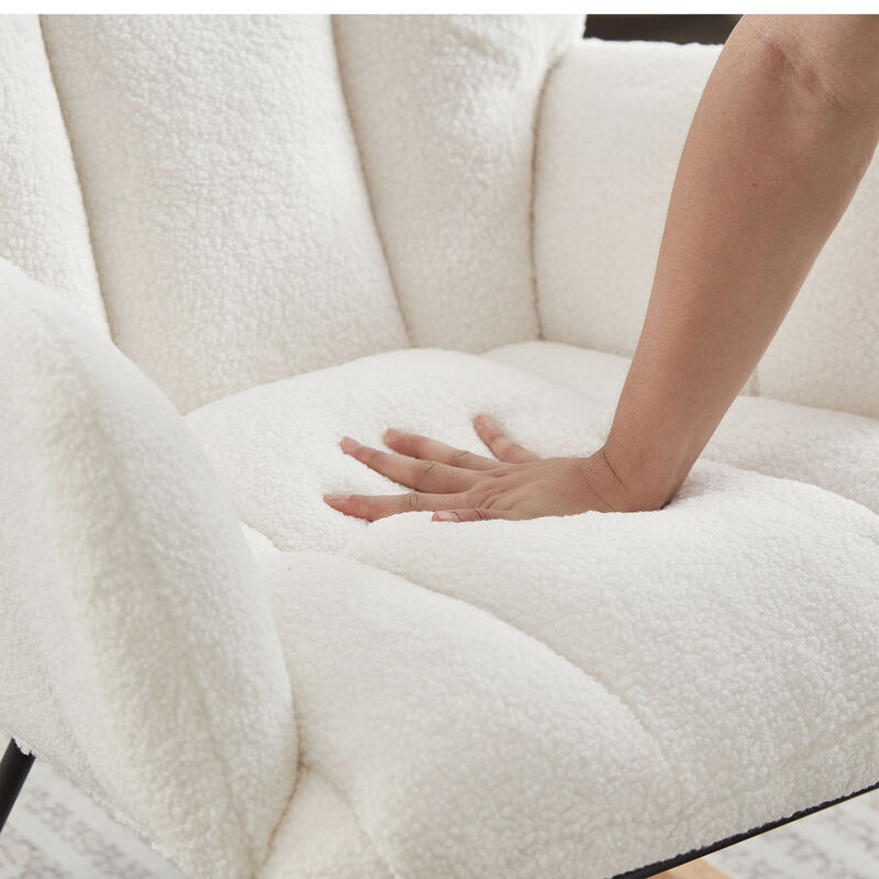 Merax Accent Chairs for Living Room Tufted Upholstered Teddy Fabric Glider Chair Rocking Chair image number 4