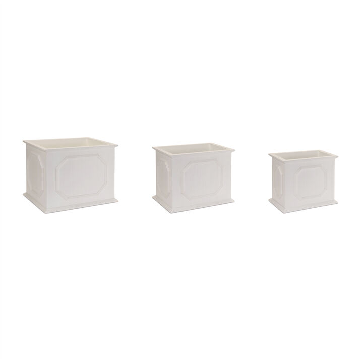 HomeRoots Set of Three White Wood Geometric Rectangular Planter Boxes