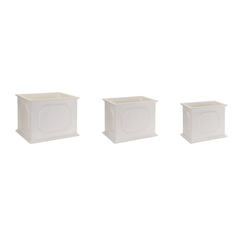 HomeRoots Set of Three White Wood Geometric Rectangular Planter Boxes image number 0