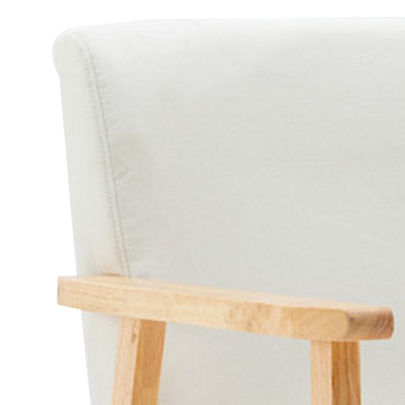 Colin 26 Inch Modern Chair, Padded Cushions, Wood Arms and Legs, Beige