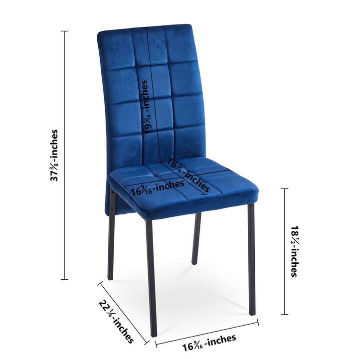 Dark Blue Velvet High Back Nordic Dining Chair Modern Fabric Chair with Black Legs, Set Of 2