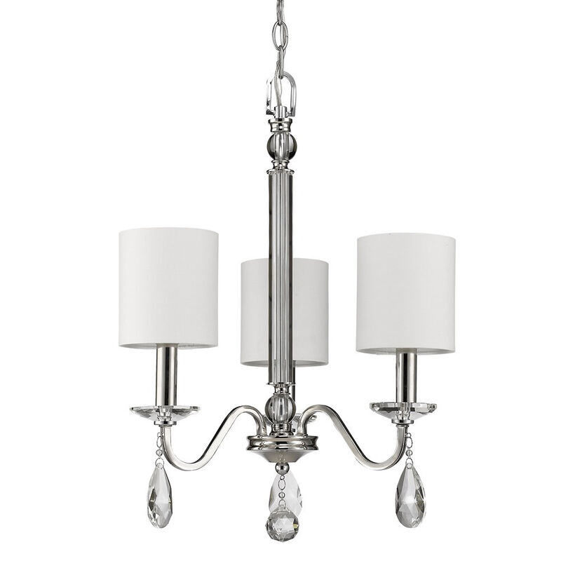 Hivvago Silver Candle Style Three Light Metal and Crystals Dimmable Chandelier With White Shades