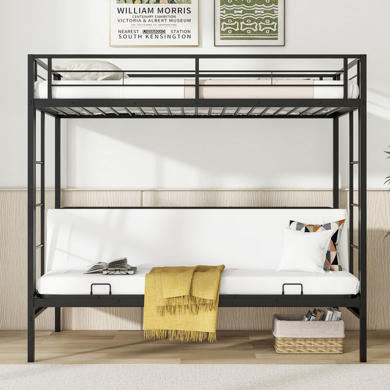 Over Futon Bunk Bed with 2 Ladders and Safety Guardrails