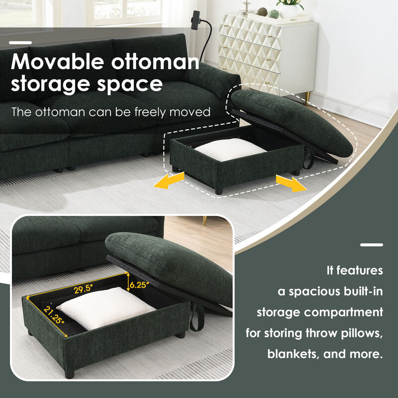 Merax Chenille Sectional Sofa with Storage Ottoman and Pockets image number 4