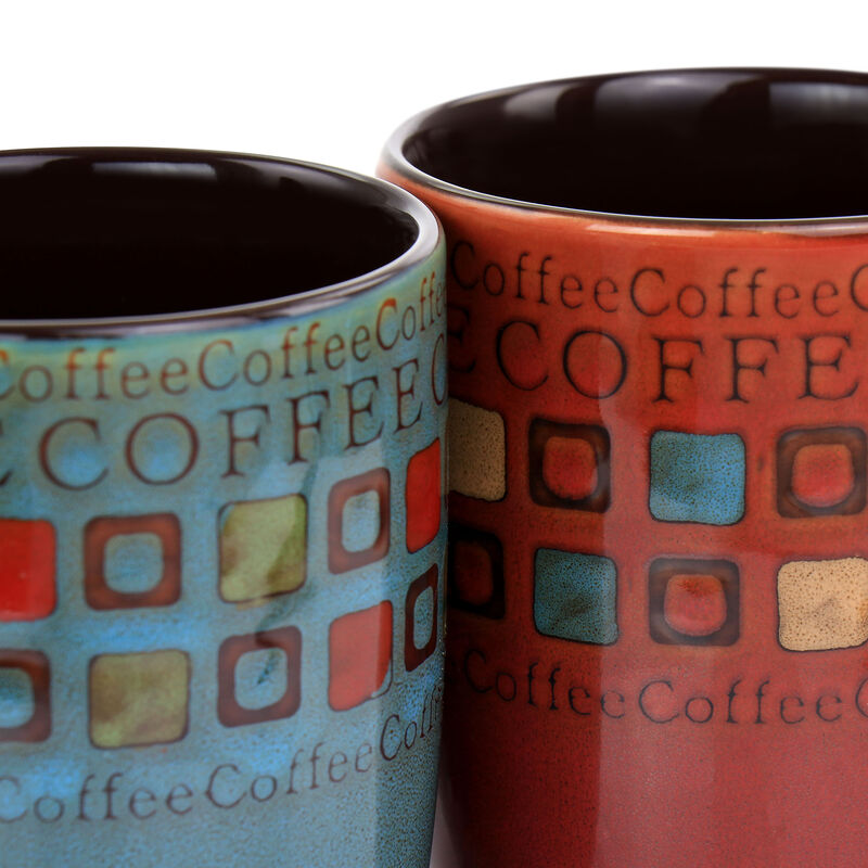 Mr. Coffee Cafe Americano 8 Piece 13oz Ceramic Cup and Spoon Set in Assorted Colors