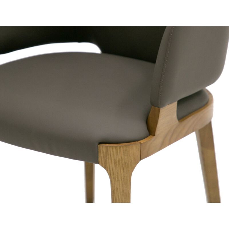 22 Inch Dining Chair, Gray Vegan Faux Leather, Curved Back, Solid Wood - Benzara image number 3
