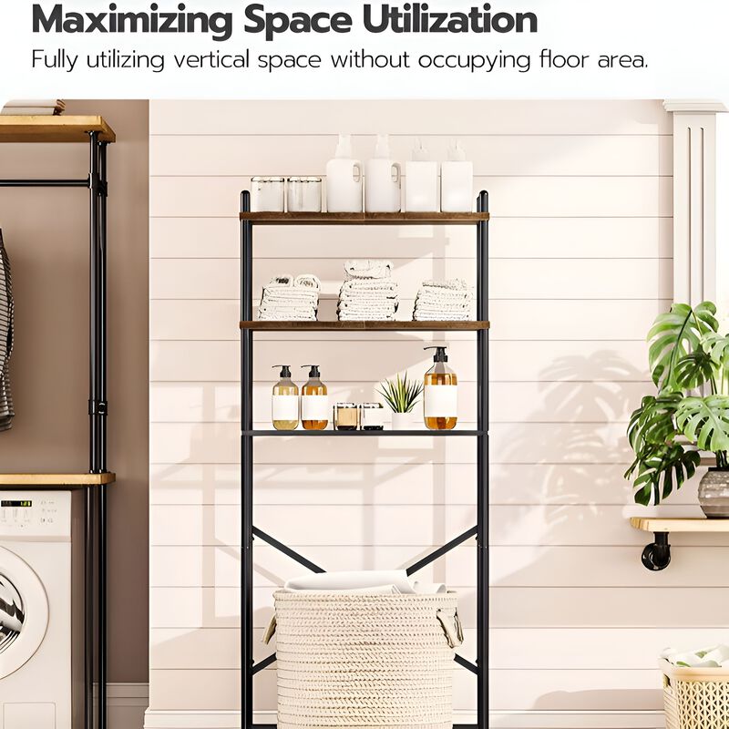 Bathroom 3-Tier Toilet Storage Shelf with Adjustable Feet-Brown image number 6