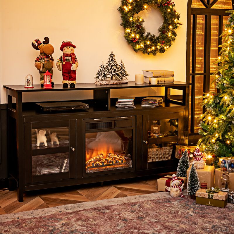 Hivvago 58 Inch TV Stand Console Center with 2 Cabinets and Open Shelf image number 3