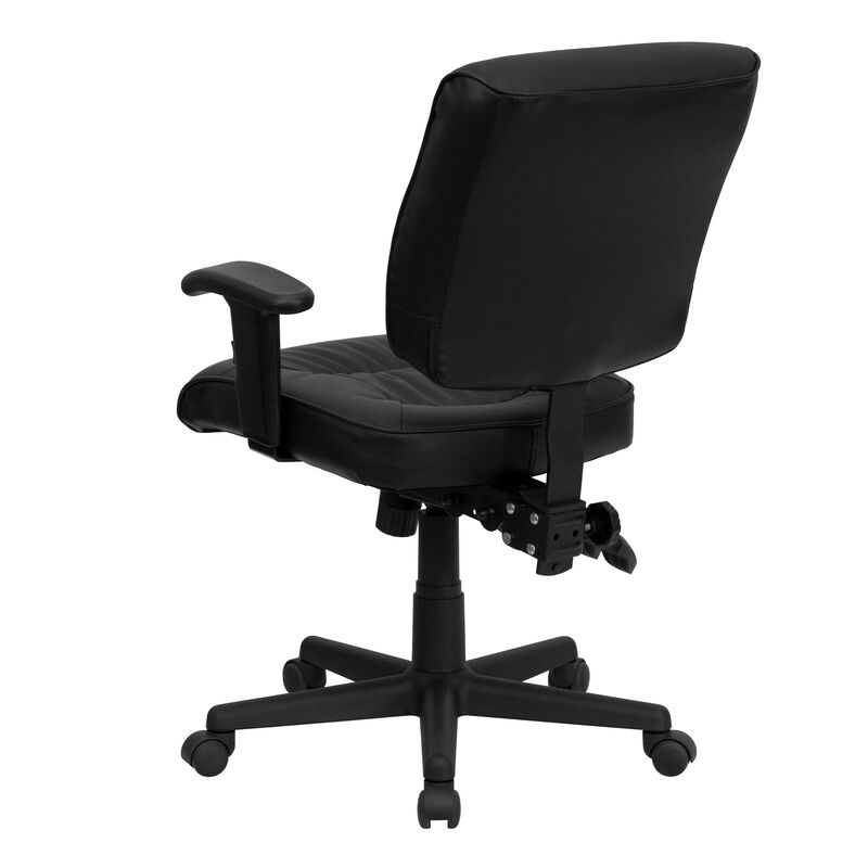 Cole Mid-Back Black LeatherSoft Multifunction Swivel Ergonomic Task Office Chair with Adjustable Arms image number 6