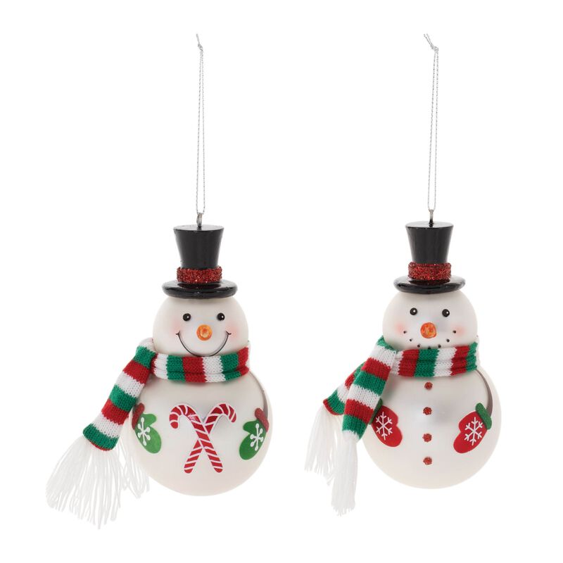 Set of 6 Decorative Frosted Snowman Ornaments in Glass for Winter Home Display