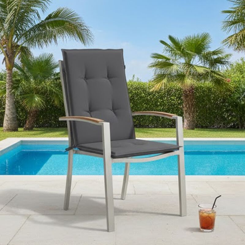 Outdoor Cushions for High Back Chair, Set of 2, Gray Fabric, 47 Inch - Benzara image number 8