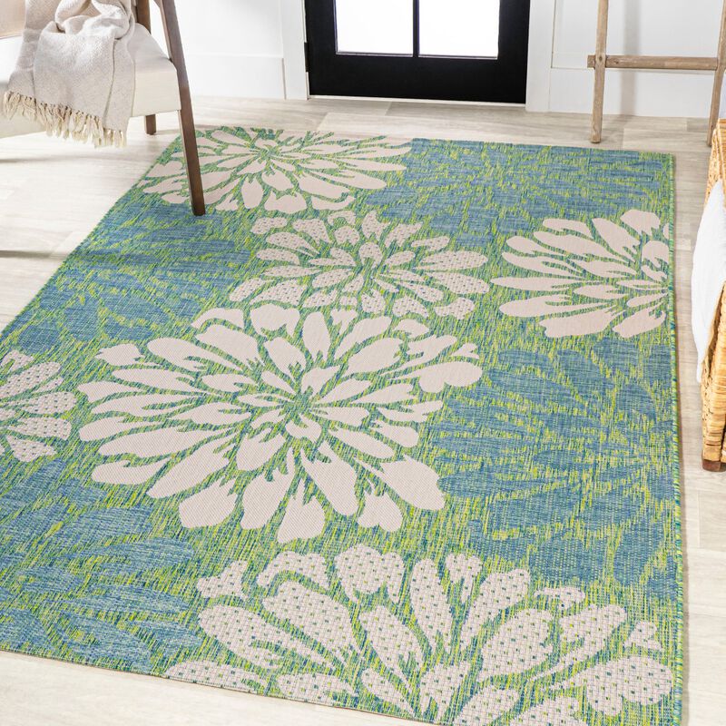 Zinnia Modern Floral Textured Weave Indoor/Outdoor Area Rug