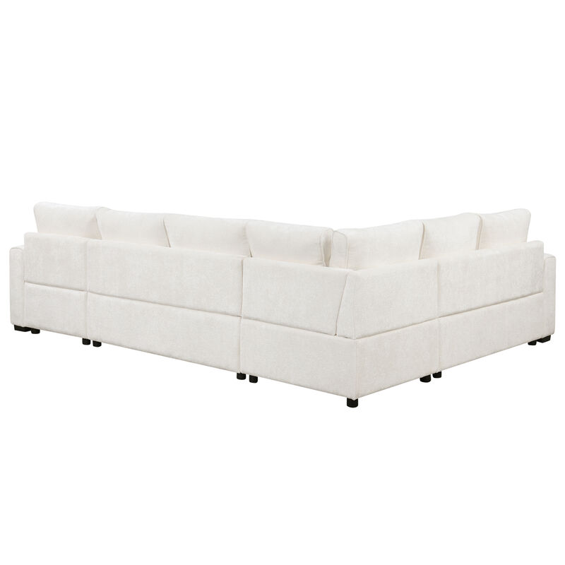 Merax Chenille Sectional Sofa Sleeper with Ottoman