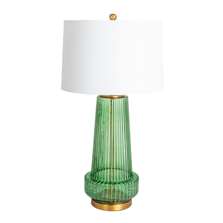 Ribbed Glass Table Lamp with Tapered Drum Shade, Gray