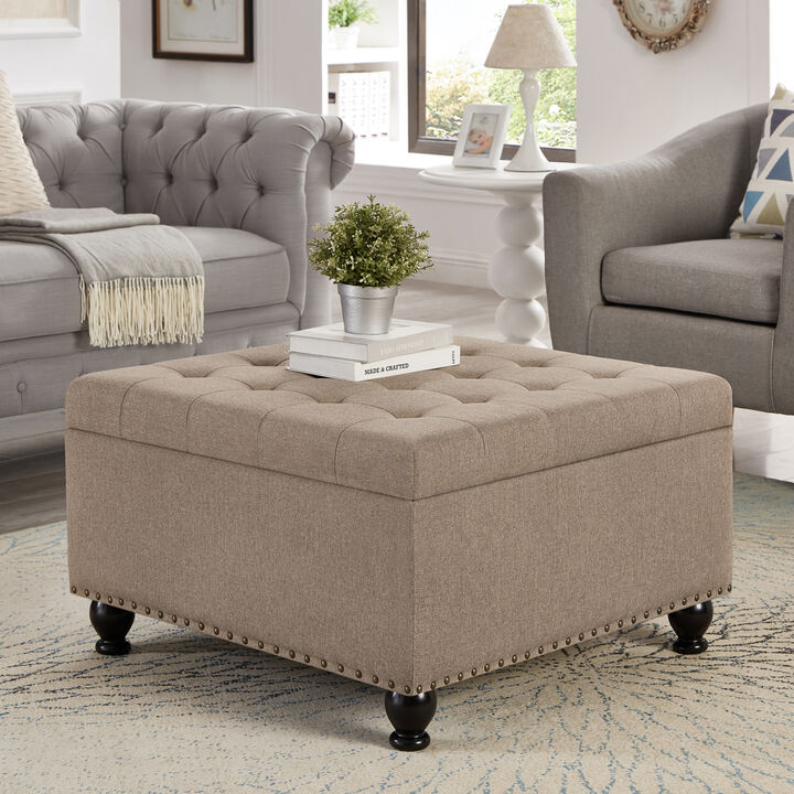 Streamdale Linen Upholstered Storage Ottoman/coffee table with Wooden Legs