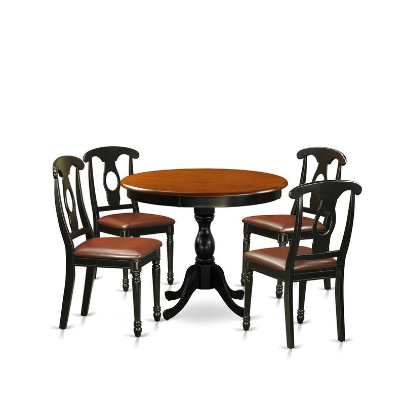 East West Furniture 5-Piece Dining Set Include a Dining Table and 4 Faux Leather Kitchen Chairs with Napoleon Back- Black Finish