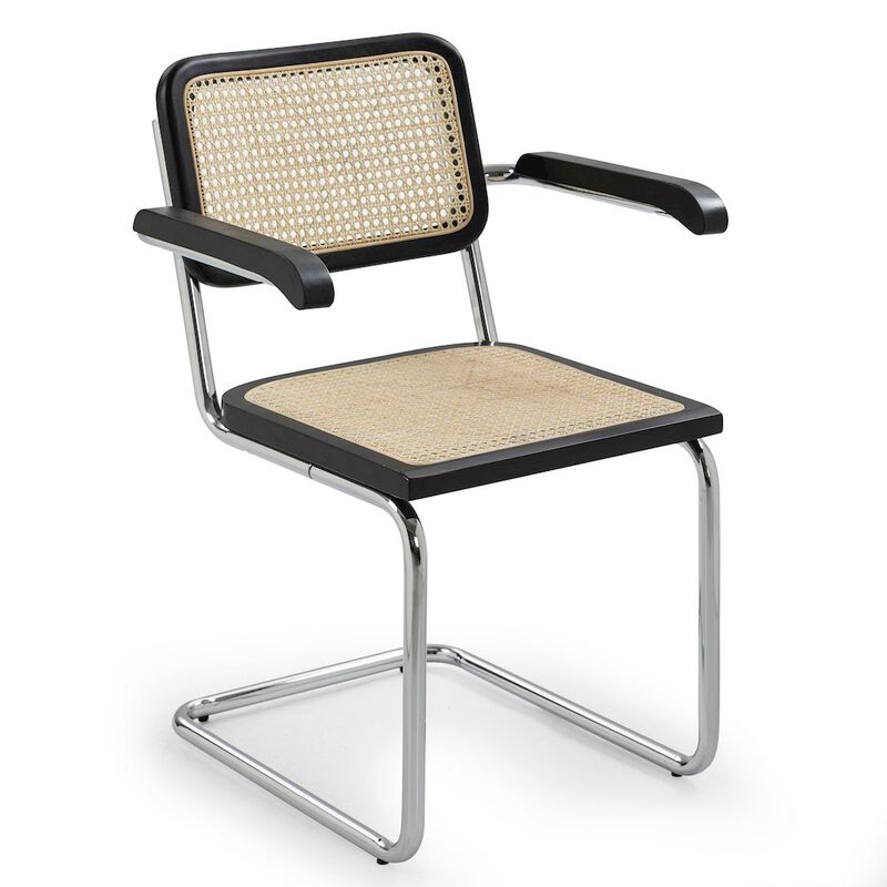 Glamour Home Set of 2 Barnard Black Wooden Dining Chair with Rattan Back and Chrome Legs