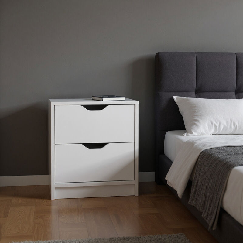 Wood-Style Nightstand with 2 Drawers – Faux Wood Bedside Table