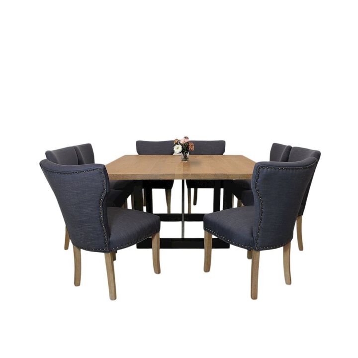 9-Piece Dining Set 8 Jill Dining Chairs in Blue Fabric Natural Legs