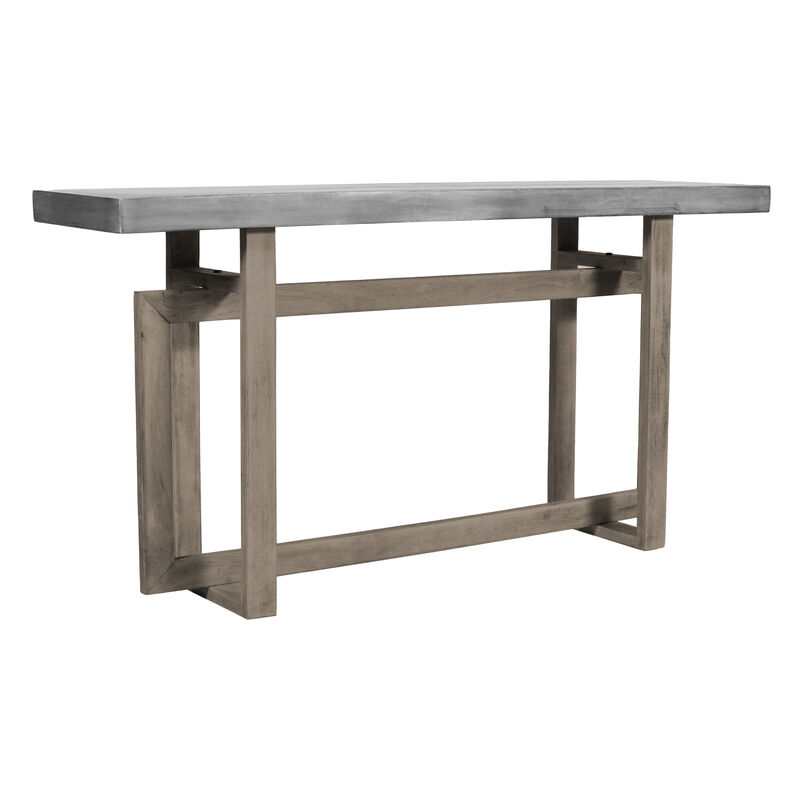 59 Inch Artisan Sideboard Console Table with Geometric Interlocked Base, Distressed Matte Gray image number 2