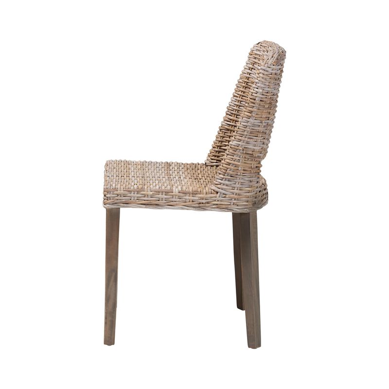 Baxton Studio Magy Modern Bohemian Grey Rattan and Natural Brown Finished Wood Dining Chair