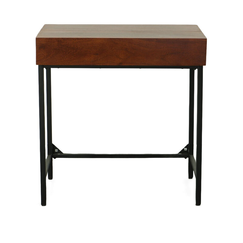 HomeRoots 31" Chestnut and Black Solid Wood and Iron Writing Desk With Two Drawers image number 2