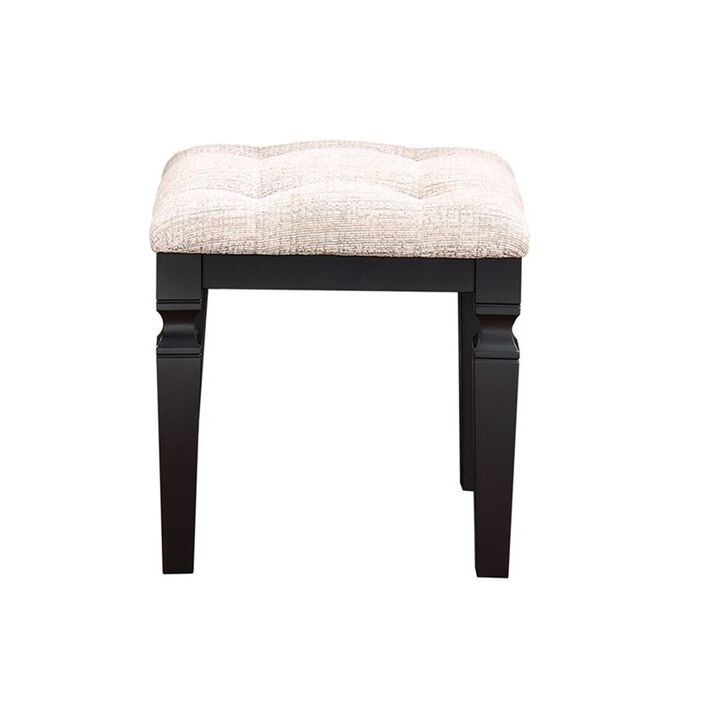 Thuy 60 Inch Vanity Desk Set, Upholstered Stool, Trifold Mirror, Black