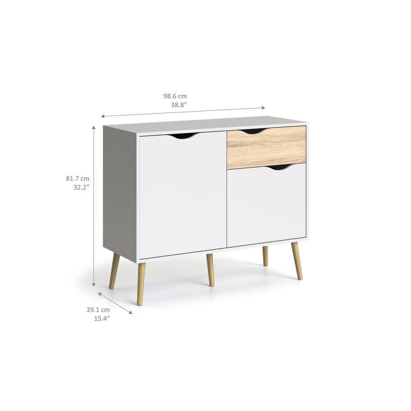 Tvilum Diana Sideboard with 2 Doors and 1 Drawer, White/Oak Structure