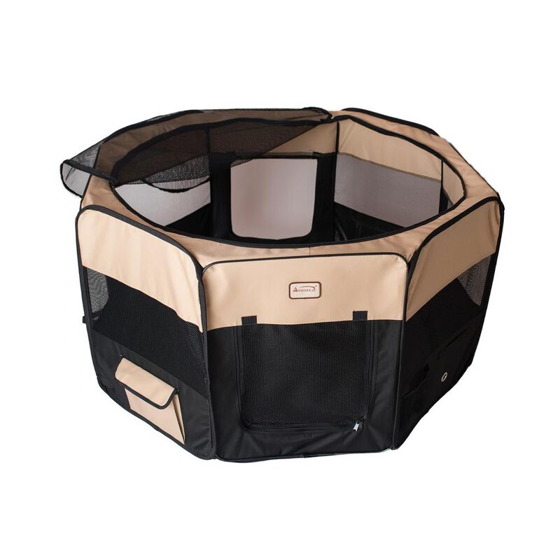 Armarkat Portable Pet Playpen In Black And Beige Combo Medium