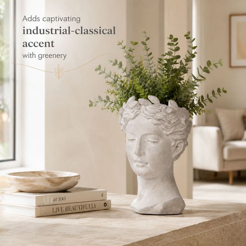 WOW PIONEER Classic Greek Style Cement Head Planter Vase - Indoor Outdoor Home Garden Decor, Dimensions 7.3 x 6.9 x 10.6 Inches image number 4