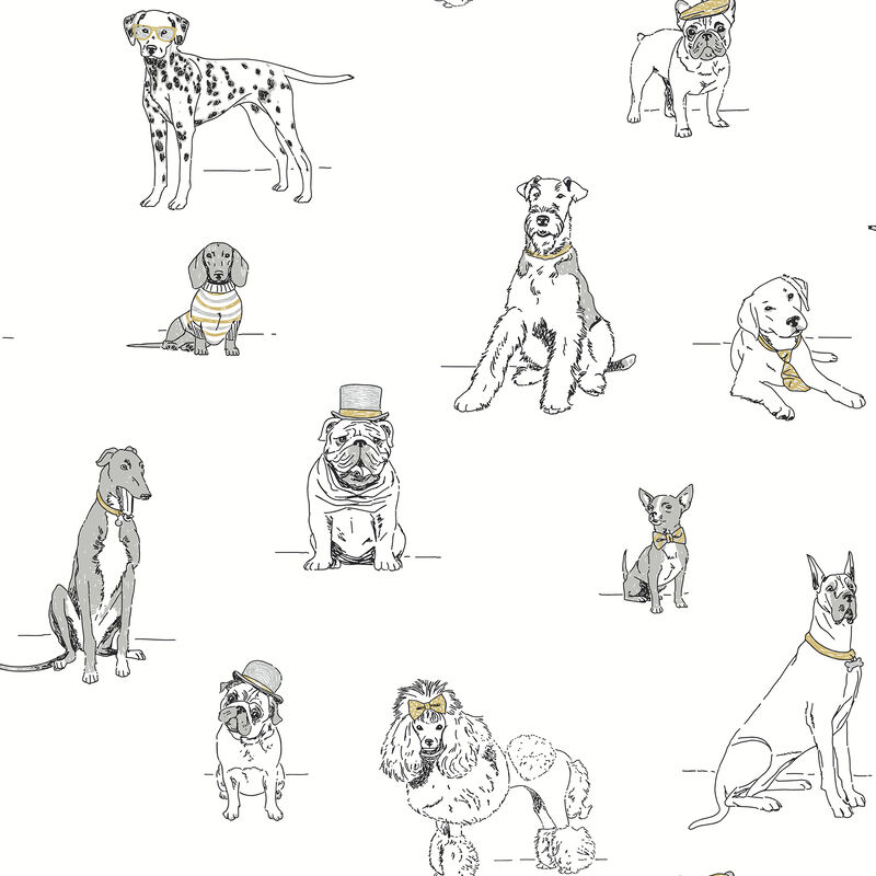 Dog's Life Silver & Gold Peel & Stick Wallpaper image number 0