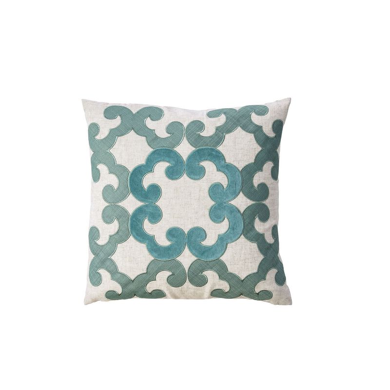Contemporary Style Floral Designed Set of 2 Pillow Throws, Ivory and Teal Blue image number 0