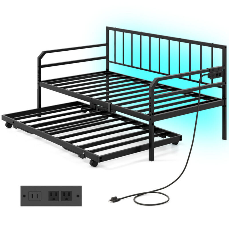 LED Light & USB Charging Adjustable Metal Daybed – Stylish Bedroom Bed