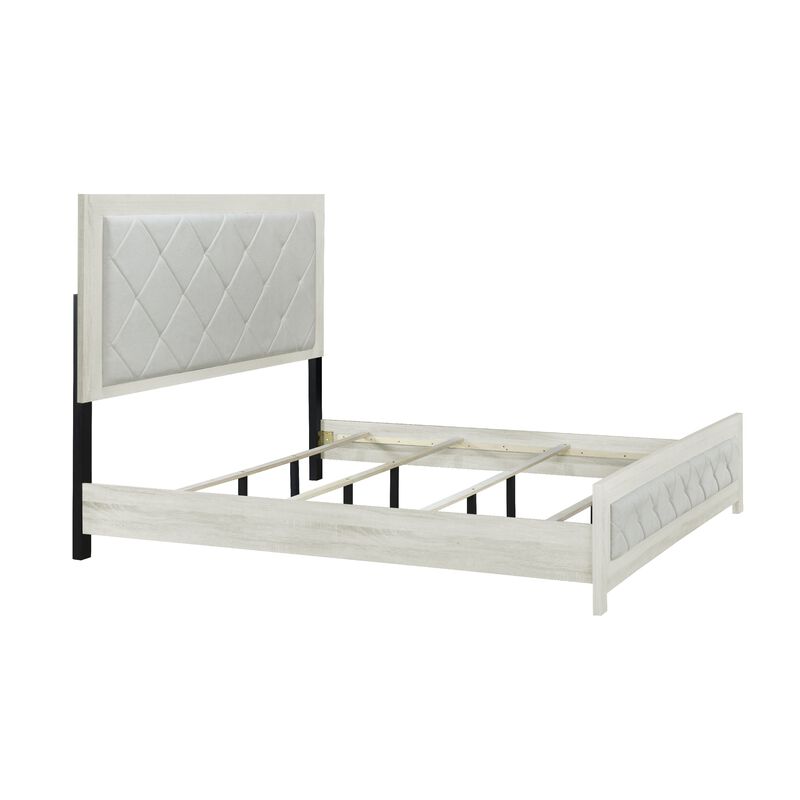 Joho King Size Bed, Luxury Beige Diamond Button Tufted Upholstery - Benzara
