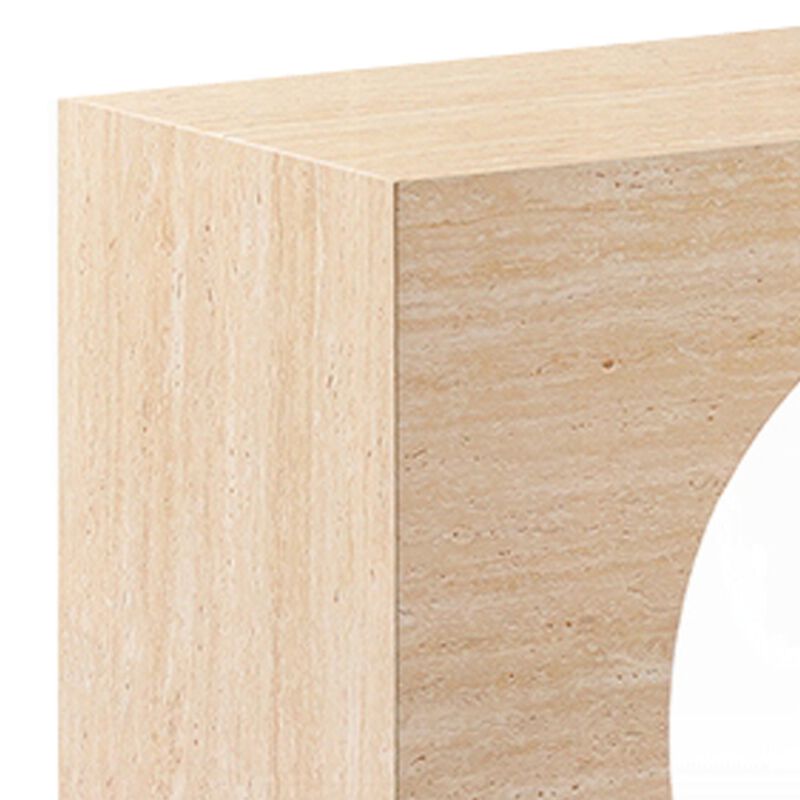 Pia Console Table, Oval Cutout Center, Beige Travertine Stone 59 Inch image number 4
